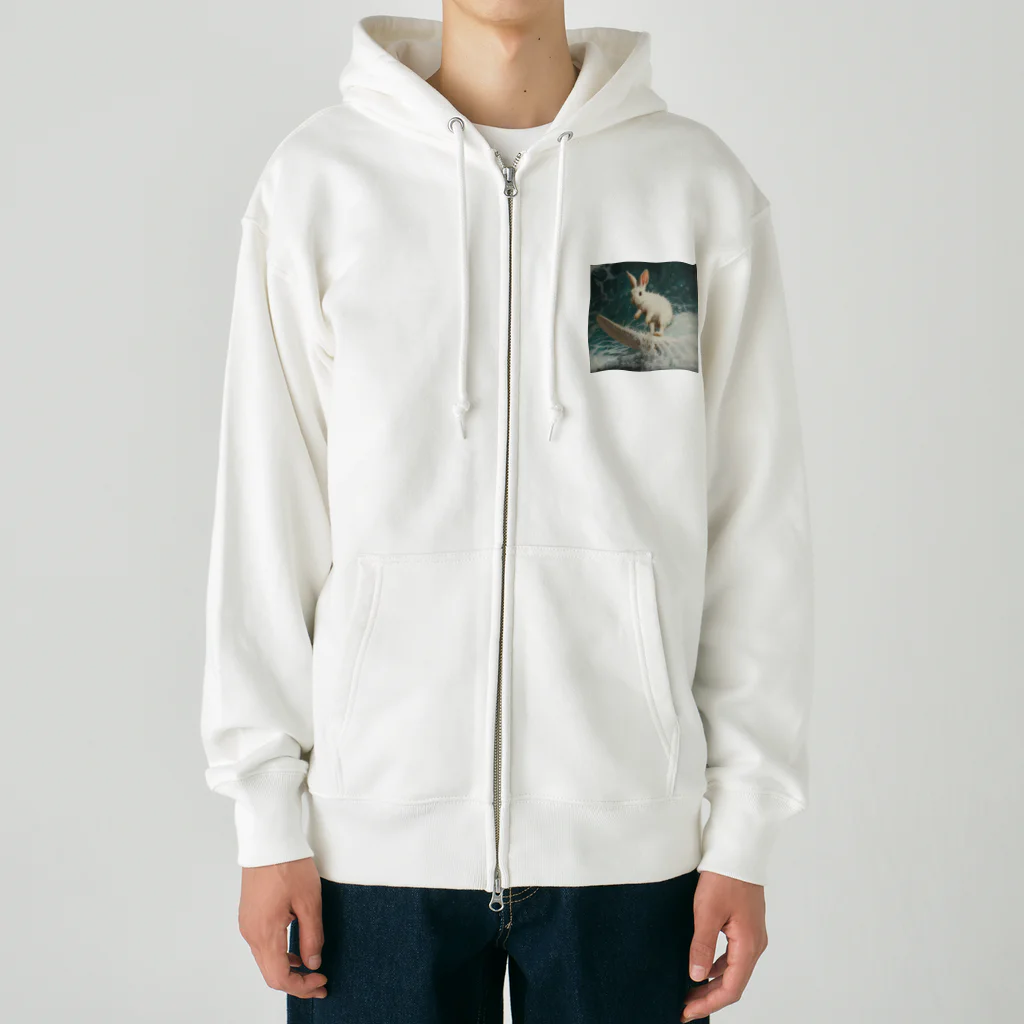 AQUAMETAVERSEのサーフィンをするウサギ Heavyweight Zip Hoodie