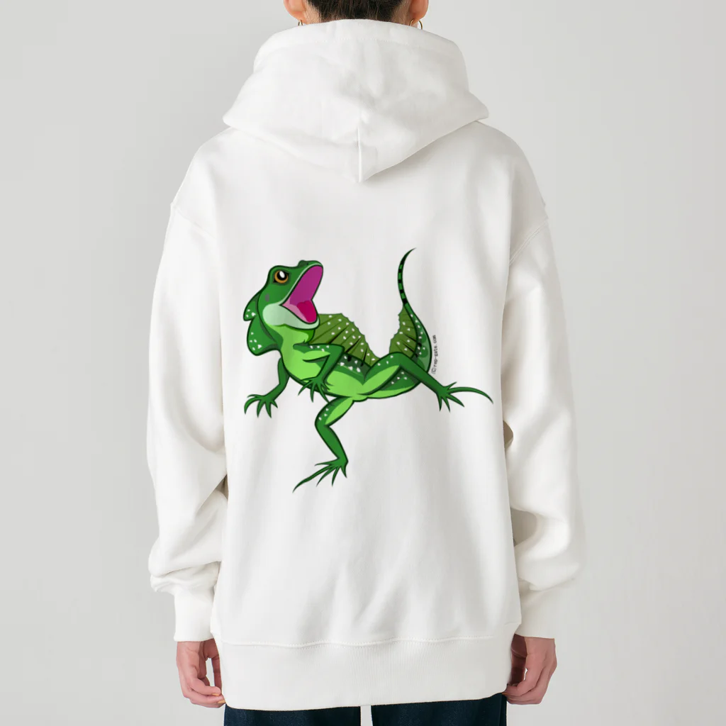 もむのふの爬虫類グッズやさんの水辺の忍者グリーンバシリスクバックプリント Heavyweight Zip Hoodie