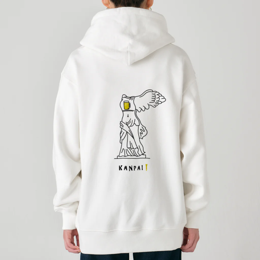 ビールとアート TM-3 Designの彫刻 × BEER（サモトラケのニケ）黒線画 Heavyweight Zip Hoodie