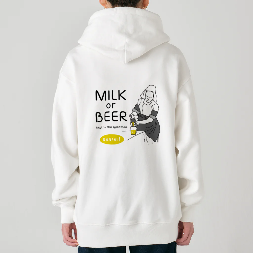 ビールとアート TM-3 Designの名画 × BEER（牛乳を注ぐ女・牛乳かビールか、それが問題だ。）黒線画 Heavyweight Zip Hoodie