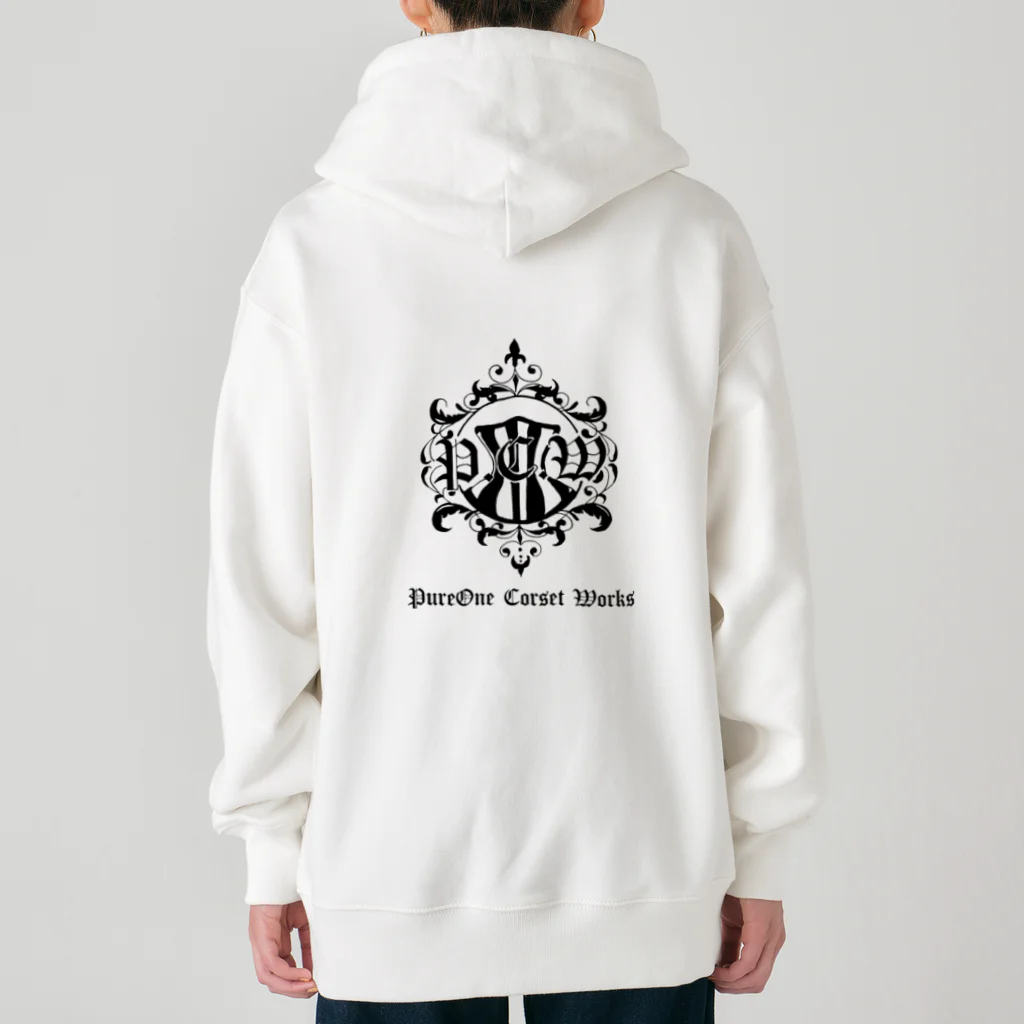 ピュアワン コルセット ワークスのロゴ（横文字） Heavyweight Zip Hoodie