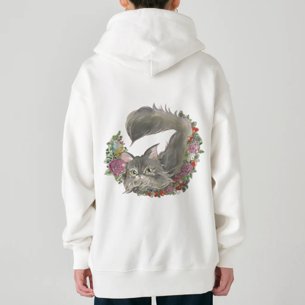 猫のきぬくんのお店のお花のリースとにゃんこ Heavyweight Zip Hoodie