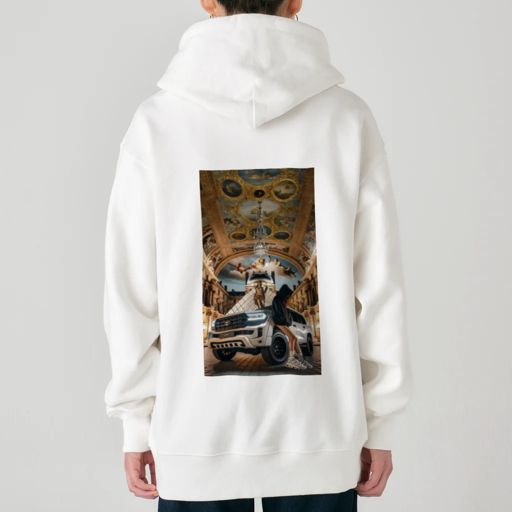 ブラックホワイトの美術館車 Heavyweight Zip Hoodie