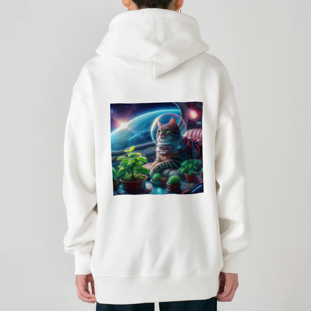 ニャーちゃんショップの宇宙船で植物を育てながら宇宙旅行している猫 Heavyweight Zip Hoodie