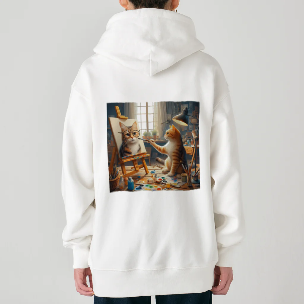 ニャーちゃんショップのネコを描くネコ Heavyweight Zip Hoodie