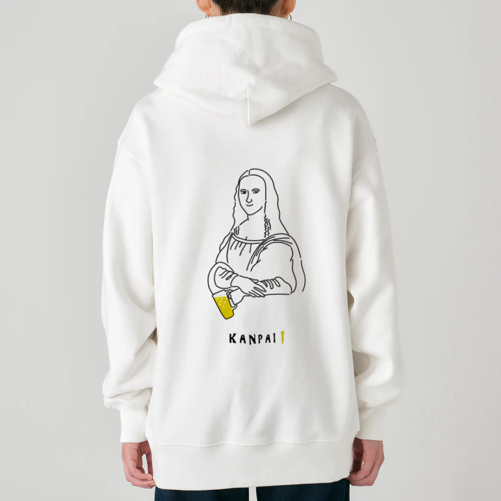 ビールとアート TM-3 Designの名画 × BEER（モナ・リザ）黒線画 Heavyweight Zip Hoodie