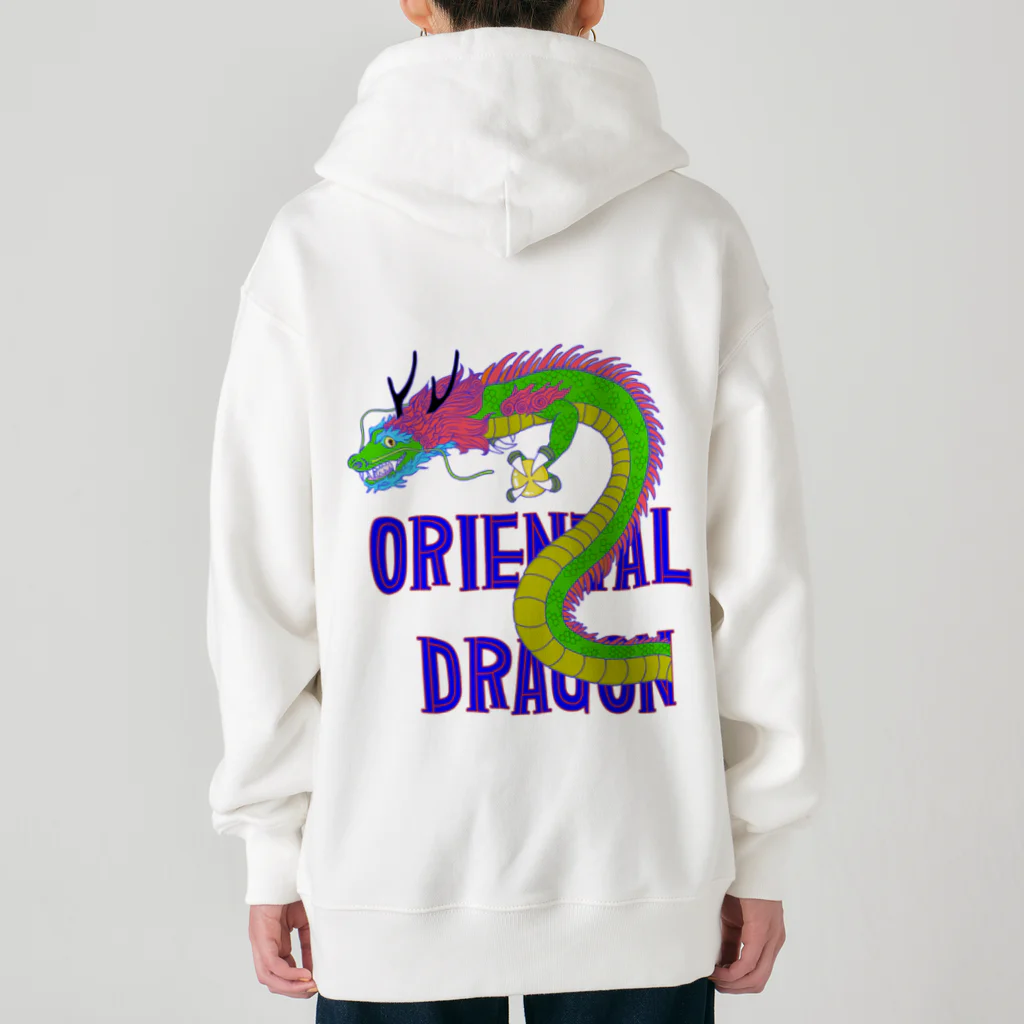 LalaHangeulのORIENTAL DRAGON（龍）英字 バックプリント Heavyweight Zip Hoodie