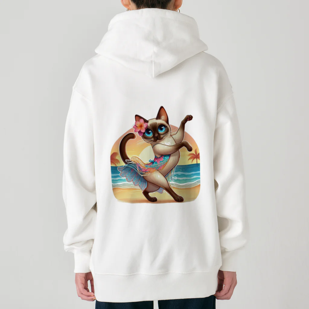 猫と紡ぐ物語のリズム感抜群！長身な白シャムネコがビーチでランバダダンス！  Heavyweight Zip Hoodie