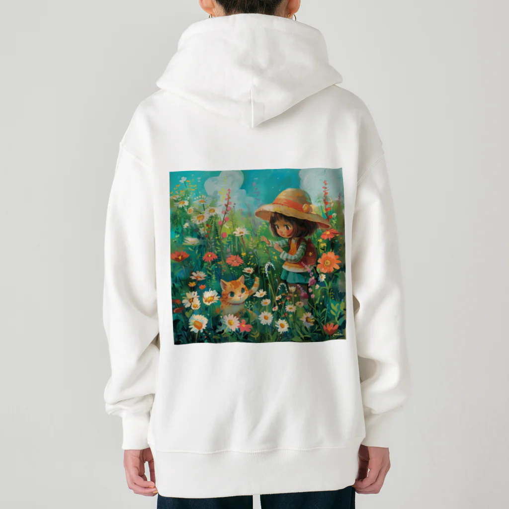 AQUAMETAVERSEのお花畑に囲まれる猫ちゃんと私 アメジスト 2846 Heavyweight Zip Hoodie