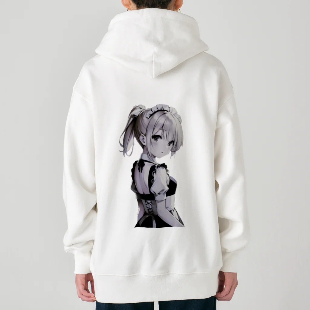 agomamushiの見返り金髪ポニテメイドさんモノクロバージョン Heavyweight Zip Hoodie