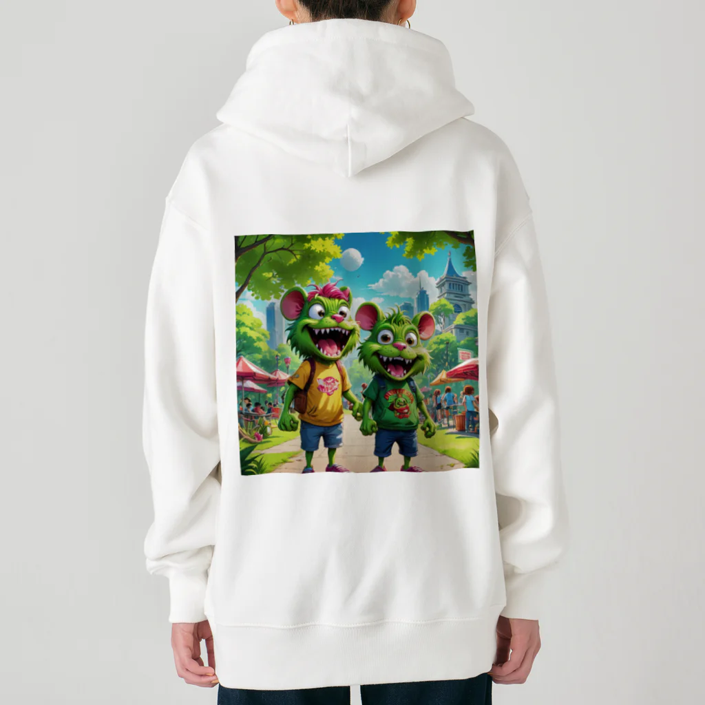 LEAD !のモンスターの親子が笑顔で楽しそうに遊んでいる風景 Heavyweight Zip Hoodie