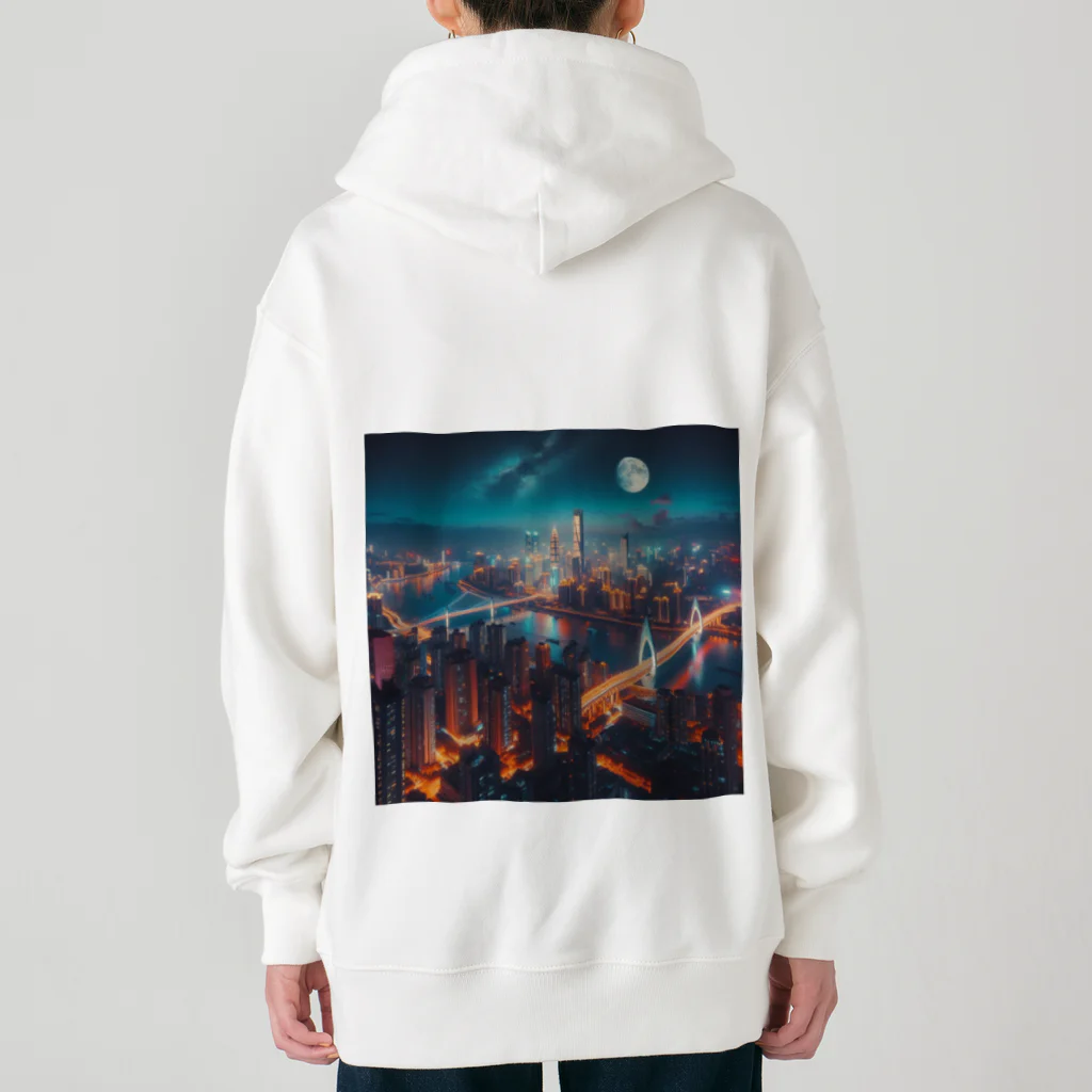 Teesignsの月夜に輝く未来都市 Heavyweight Zip Hoodie