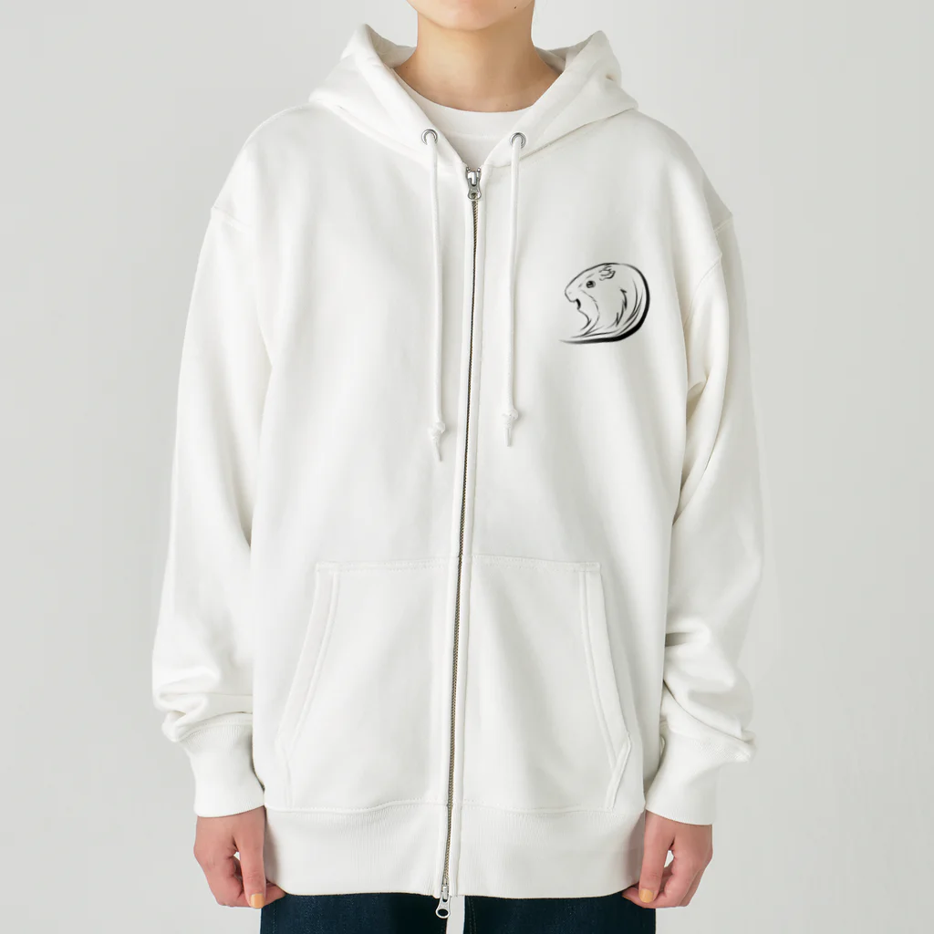 【モルモット】Mugi & Ruki【四国犬】のモルモットのムギちゃん(黒線ver) Heavyweight Zip Hoodie