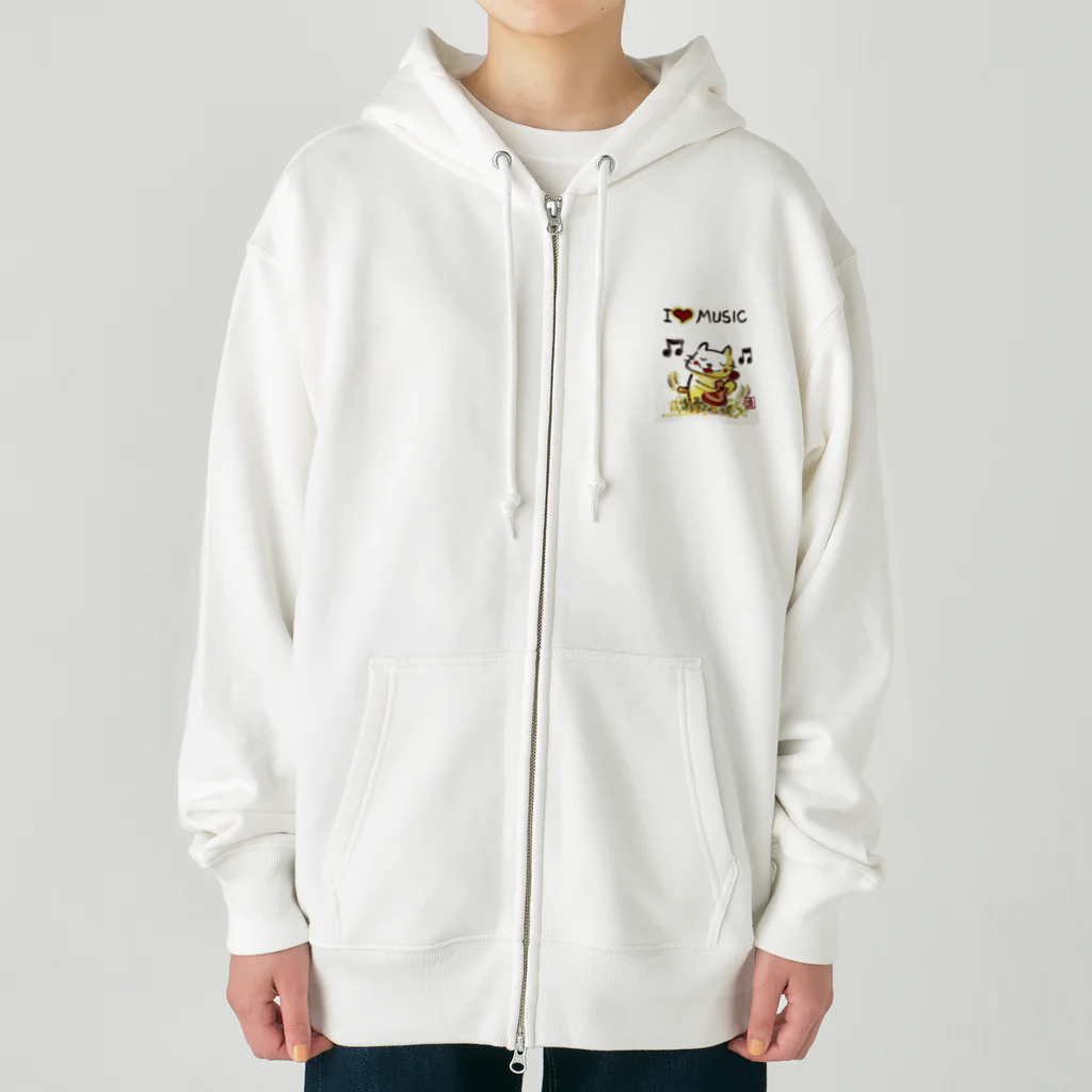 KIYOKA88WONDERLANDのウクレレねこちゃん （ギターねこちゃん）ukulele kitty guitar kitty Heavyweight Zip Hoodie