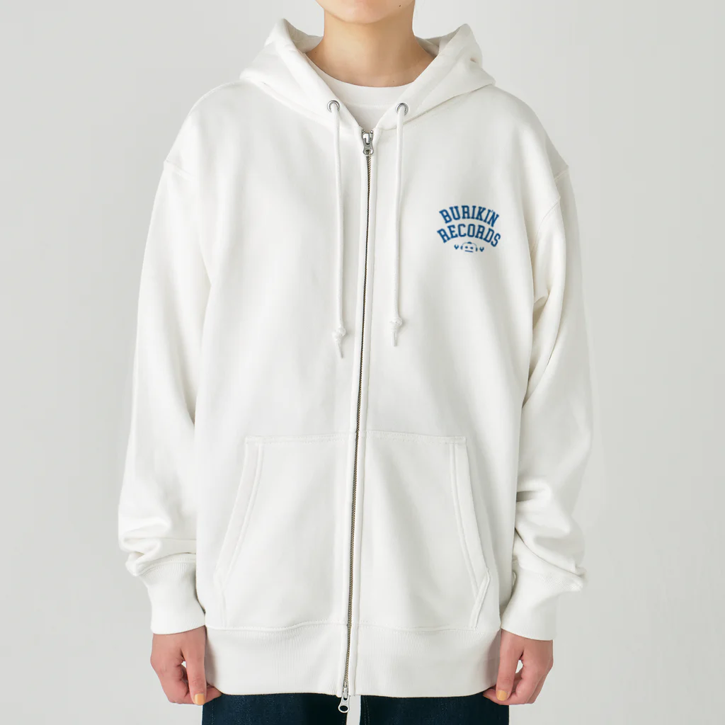 BURIKI'N RECORDSのブリキン定番ロゴ(スモーキーブルー小） Heavyweight Zip Hoodie