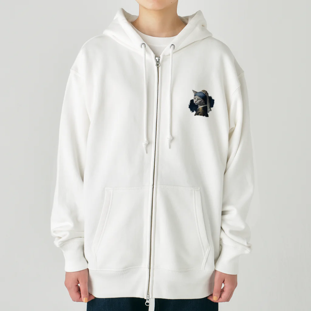 Hamidusのパールイヤリングをした猫- Vermeerの笑える絵画 Heavyweight Zip Hoodie