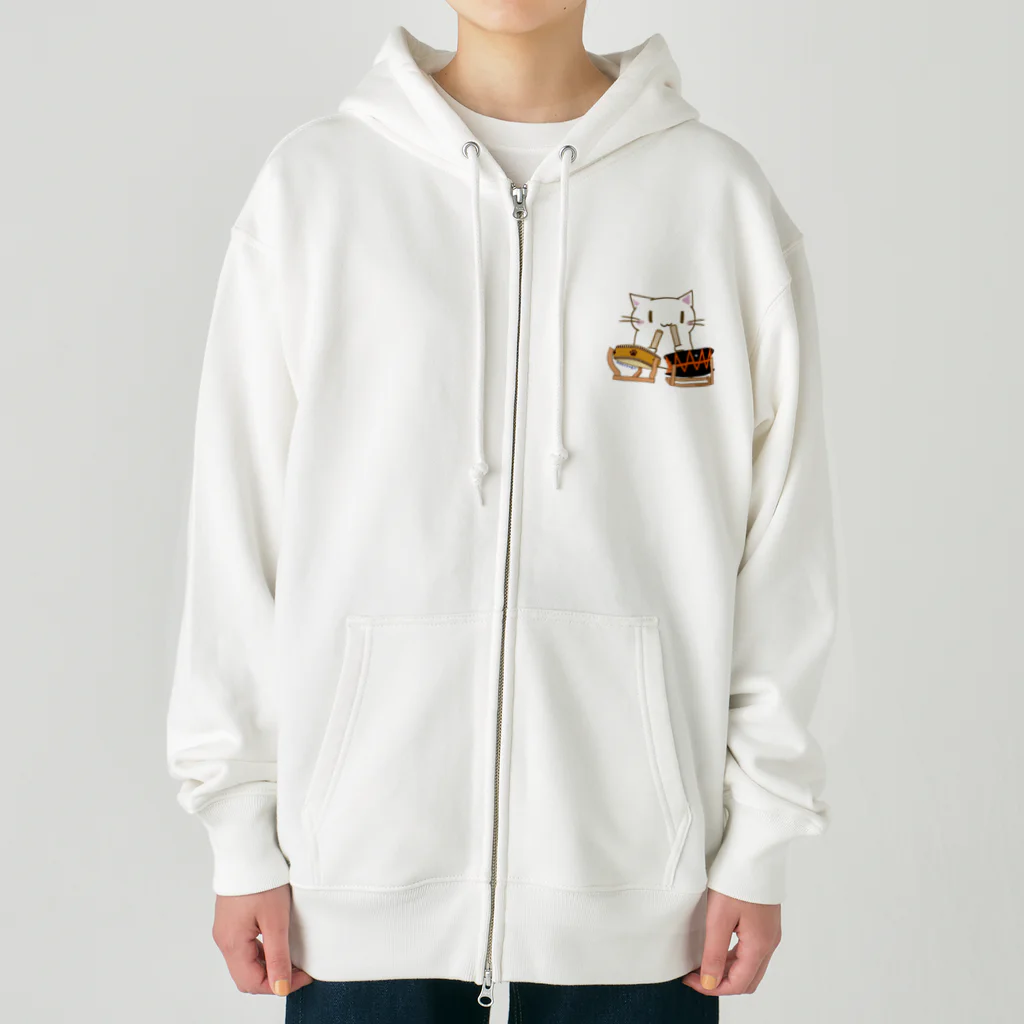 絵娯クリエイトのひのもとにゃんこ®️ 太鼓 / 雪ちゃん Heavyweight Zip Hoodie