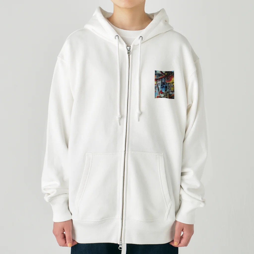 幸せうさぎのバスキアの絵画風イラスト Heavyweight Zip Hoodie