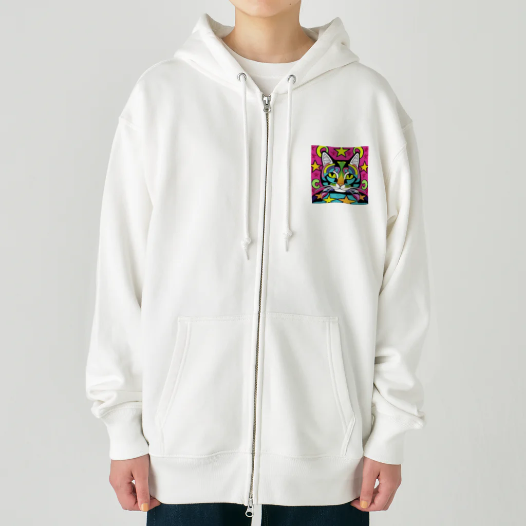 可愛い猫ちゃんのサイケデリックな猫 Heavyweight Zip Hoodie