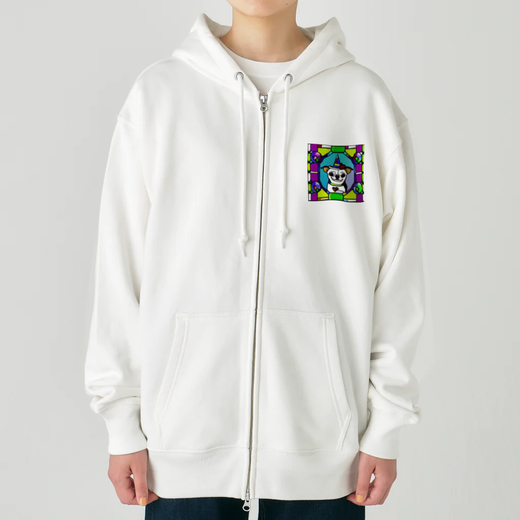 チワワ愛好家ショップのステンドグラスアートの中で息づくチワワの可愛さ Heavyweight Zip Hoodie