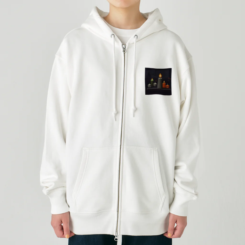 umakoiの火が灯る蝋燭とハロウィンカボチャのドット絵 Heavyweight Zip Hoodie