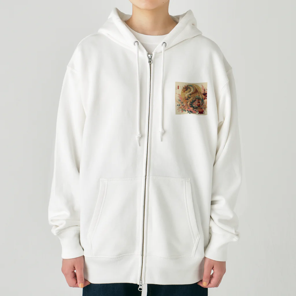 Delfinaイラストの桜と提灯に守られたドラゴン Heavyweight Zip Hoodie