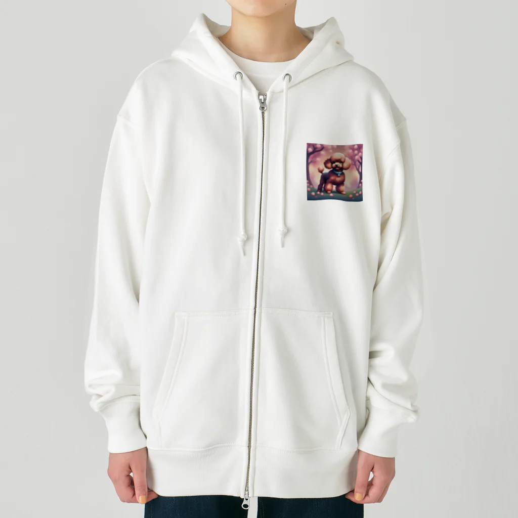 ChicCanvas Boutiqueの桜舞い散る中でたたずむ可愛いトイプードル Heavyweight Zip Hoodie