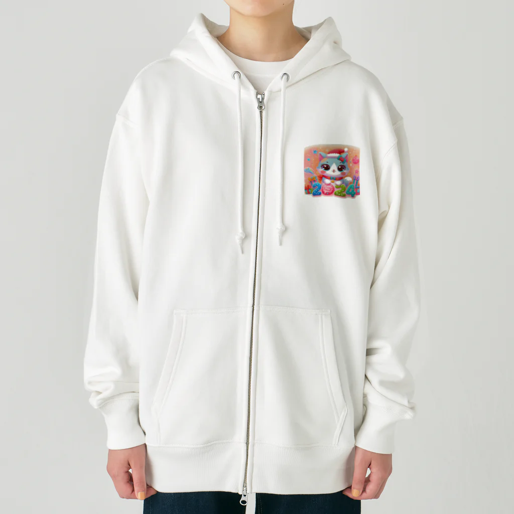 ニャーちゃんショップの新年を迎える猫  2024 Heavyweight Zip Hoodie