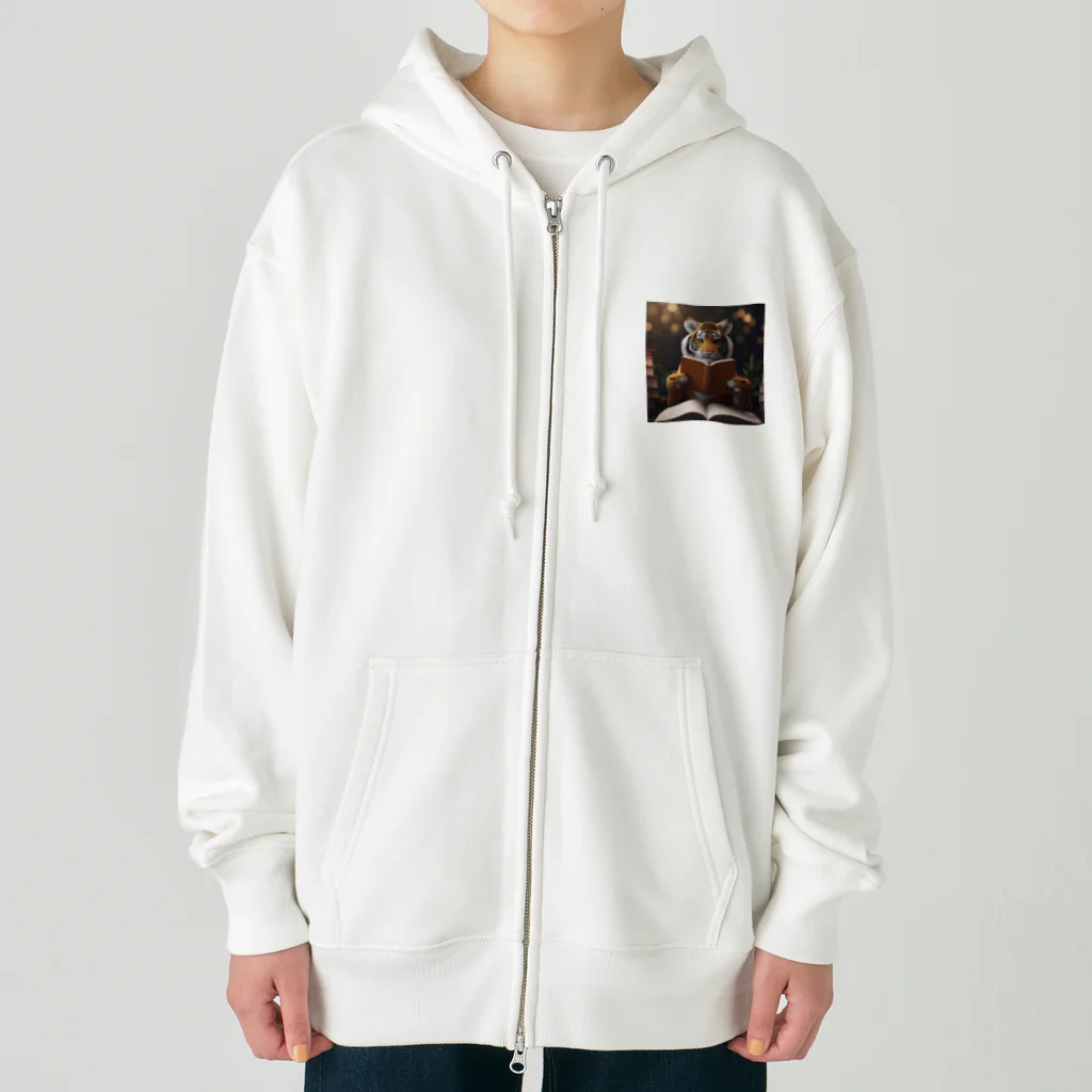 クロスクリエイティブの本を読んでいるトラ Heavyweight Zip Hoodie