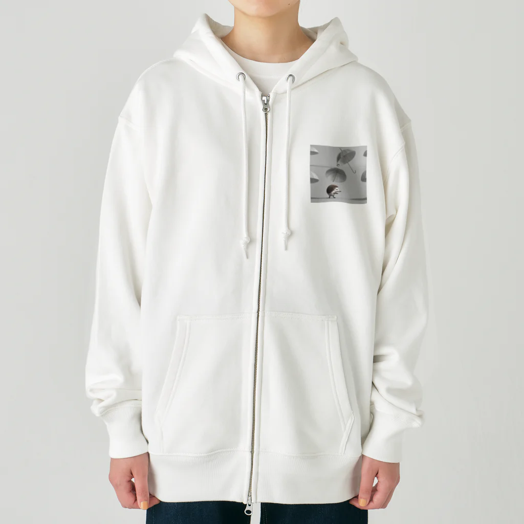 ininicoの小さな傘をさして歩いているハリネズミ Heavyweight Zip Hoodie