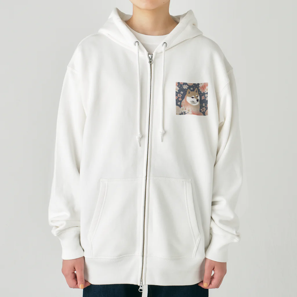 Grazing Wombatの日本画風、柴犬と桜２-Japanese-style painting of a Shiba Inu with cherry blossoms 2 Heavyweight Zip Hoodie