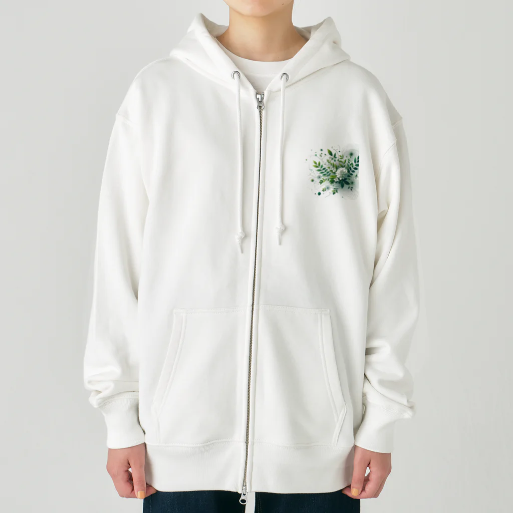 アミュペンの数学的な視点から白と緑の美しい花 Heavyweight Zip Hoodie