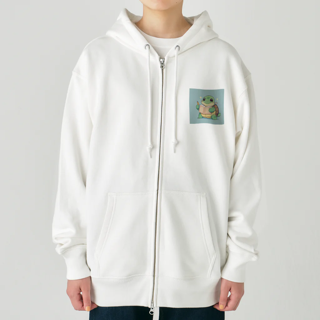 ganeshaのおもちゃの本を持ったかわいいカメ Heavyweight Zip Hoodie