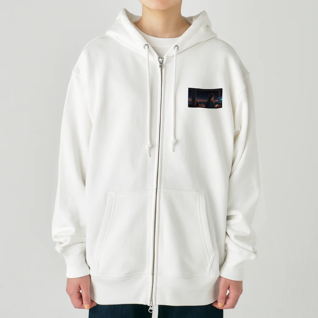 ADOのパソコン作業の女性 Heavyweight Zip Hoodie