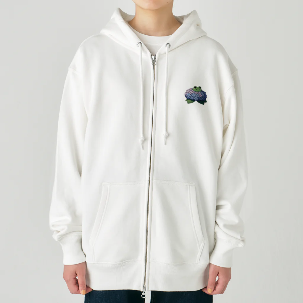 終わらない夢🌈の紫陽花の花と可愛いアマガエル🐸 Heavyweight Zip Hoodie