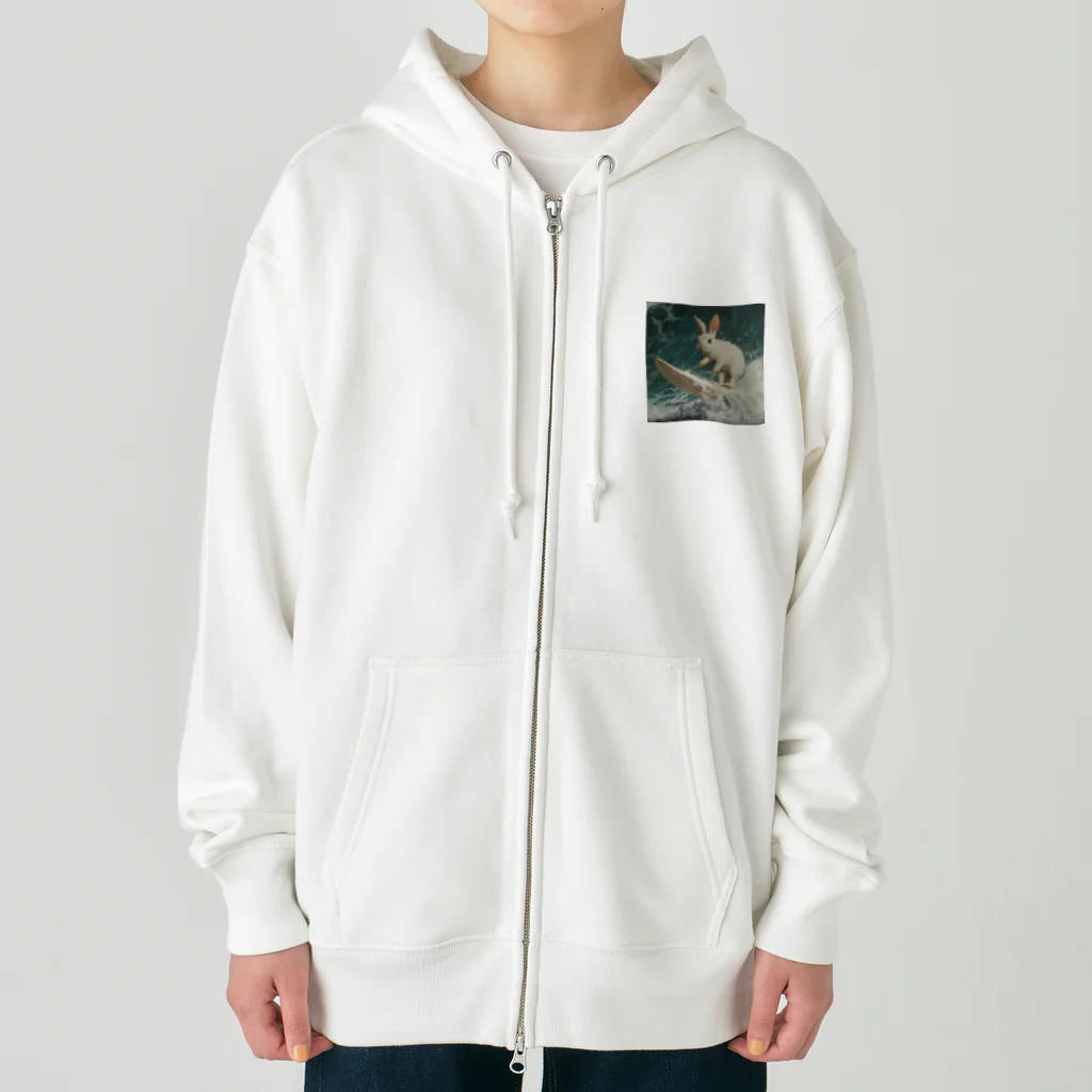 AQUAMETAVERSEのサーフィンをするウサギ Heavyweight Zip Hoodie