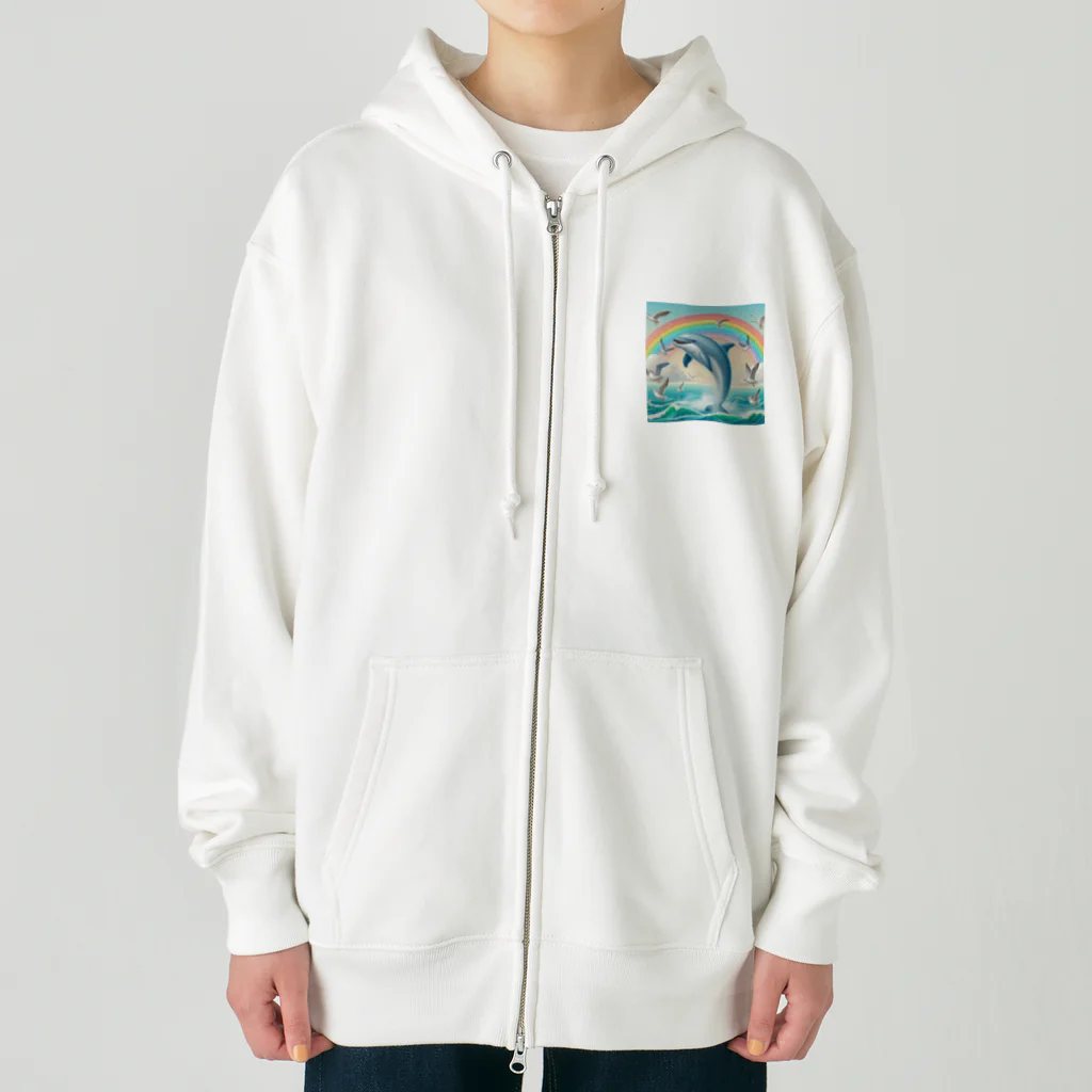 kaerinofficeのイルカとカモメが楽しく泳ぐ海の中で、きらめく虹が見えます🌈  Heavyweight Zip Hoodie