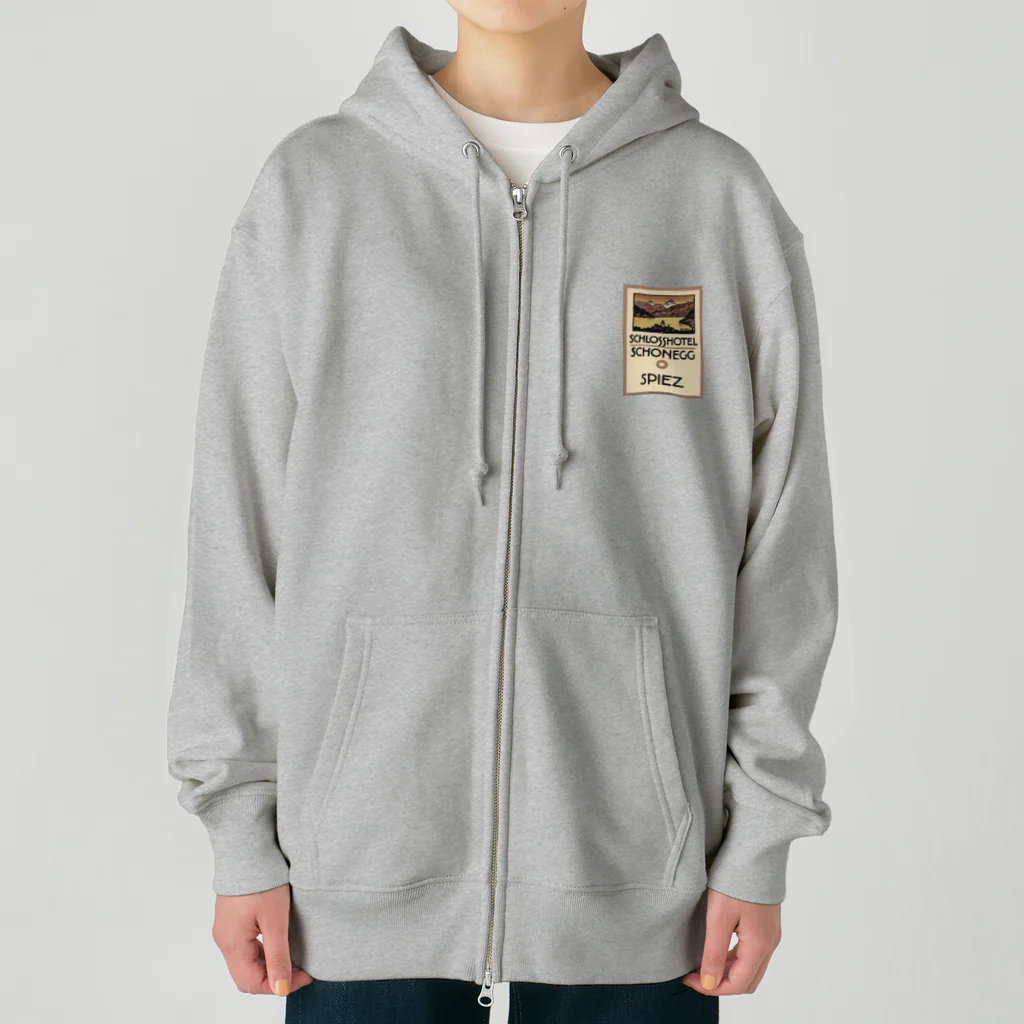 YS VINTAGE WORKSのスイス・ベルン州シュピーツのシャトーホテルの古い広告 Heavyweight Zip Hoodie