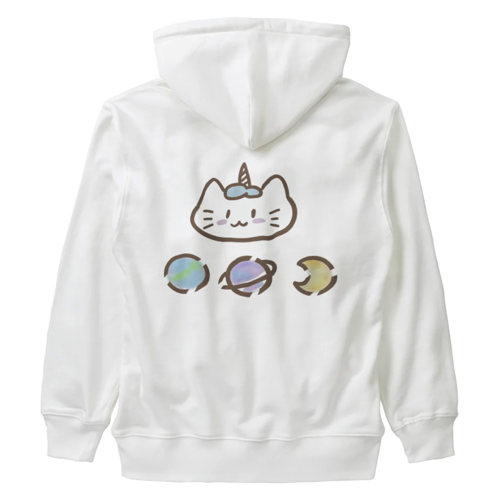 ゆにねこ惑星の🪐ゆにねこ🪐水色(髪色)(背面)ロゴ入り Heavyweight Zip Hoodie