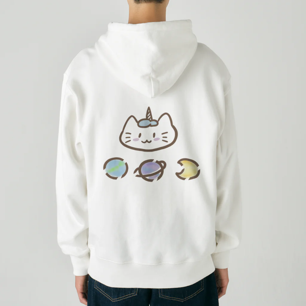 ゆにねこ惑星の🪐ゆにねこ🪐水色(髪色)(背面)ロゴ入り Heavyweight Zip Hoodie