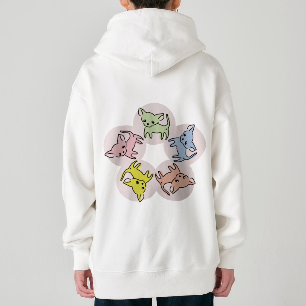 akane_art（茜音工房）のゆるチワワ（フラワーサークル） Heavyweight Zip Hoodie