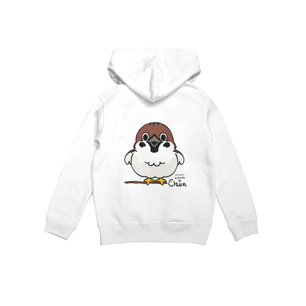 キッズサイズ　わんぱくぽめる堂のバックプリント*キッズサイズ　スズメがちゅんA*ちゅん Hoodie:back