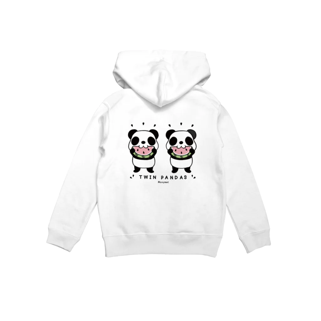 キッズサイズ　わんぱくぽめる堂のバックプリント　キッズサイズ　TWIN PANDAS 一緒のスイカ Hoodie:back