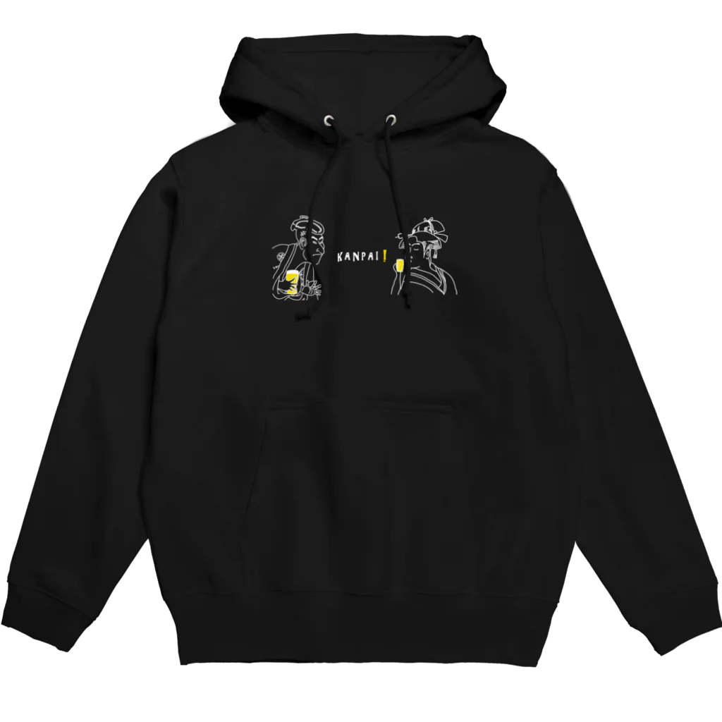 ビールとアート TM-3 Designの名画 × BEER（浮世絵男女）白線画 Hoodie