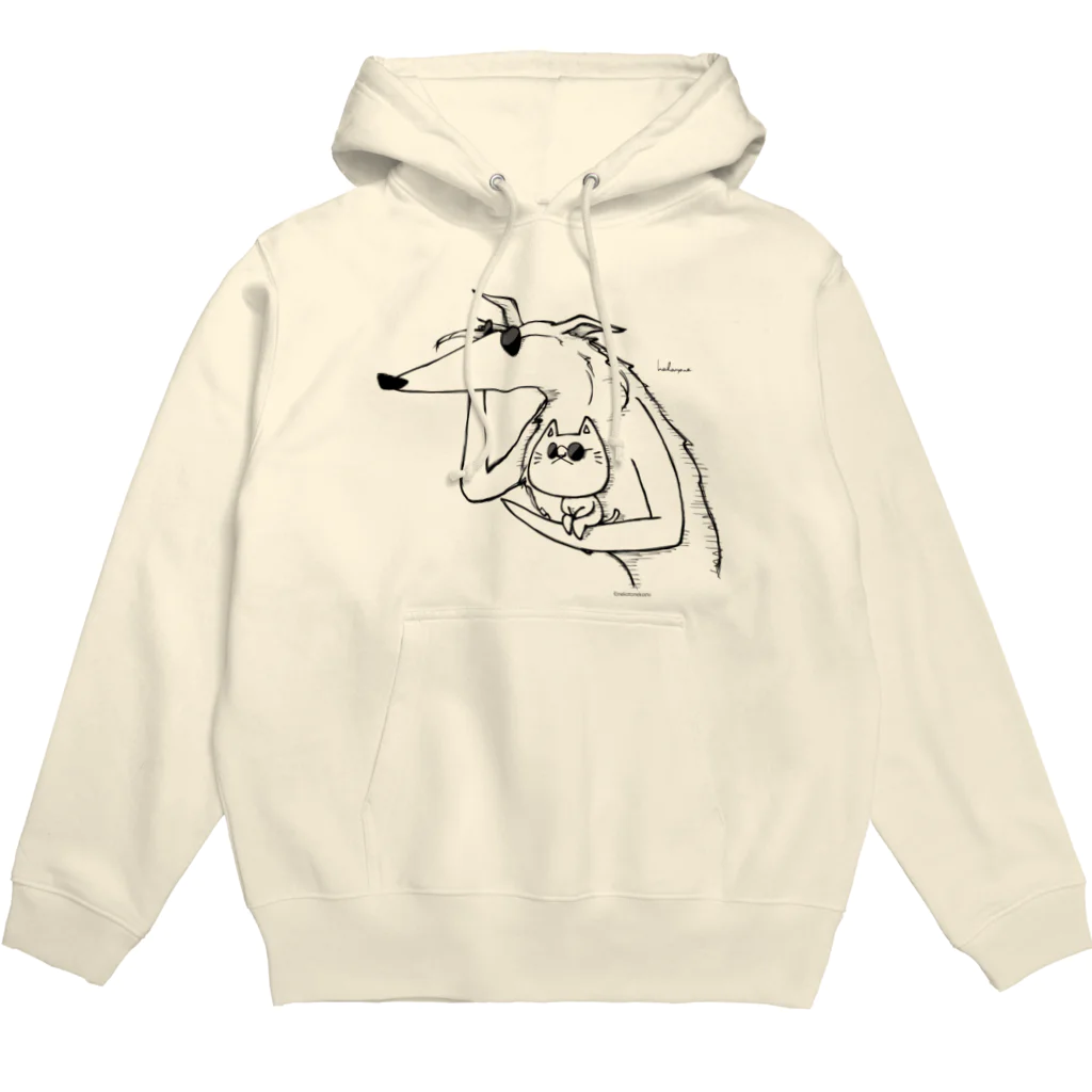 猫とネコ犬のボルゾイとネコとサングラス モノクロ Hoodie