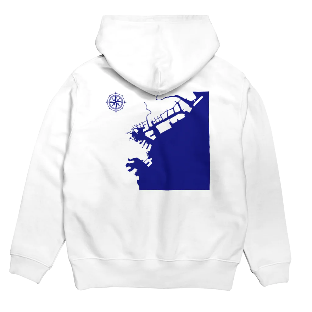 cuuyabowの横浜港海岸Map / Navy Ocean Hoodie:back