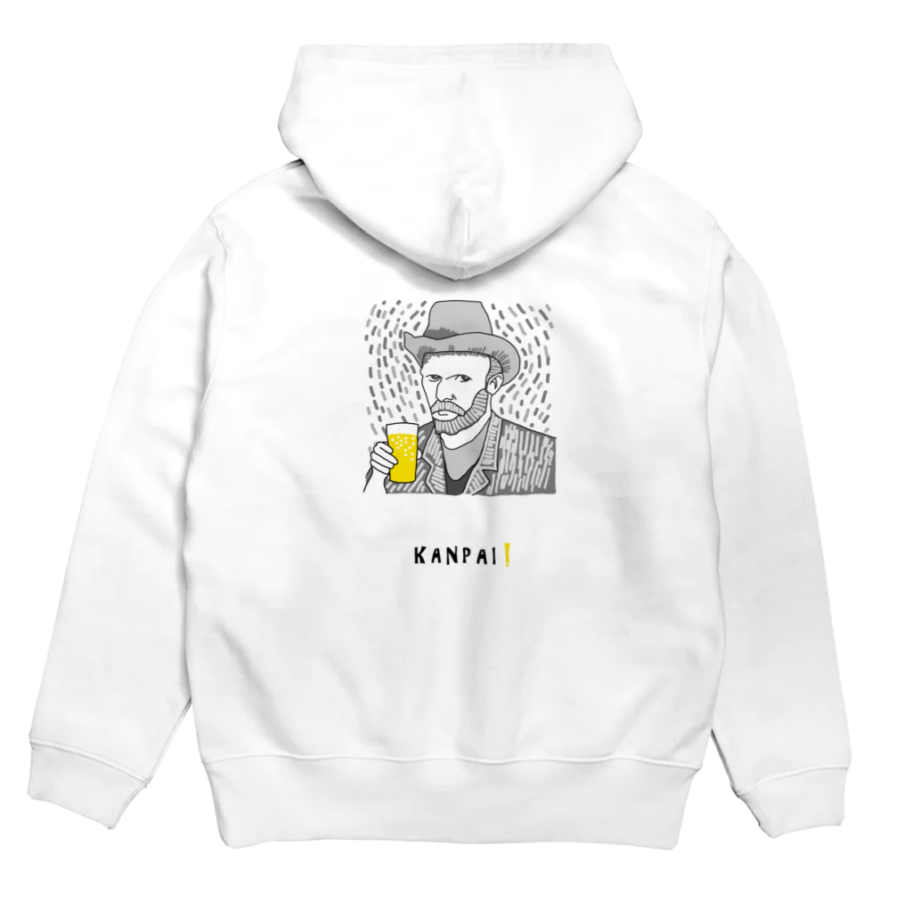 ビールとアート TM-3 Designの名画 × BEER（ゴッホ自画像）黒線画 Hoodie:back