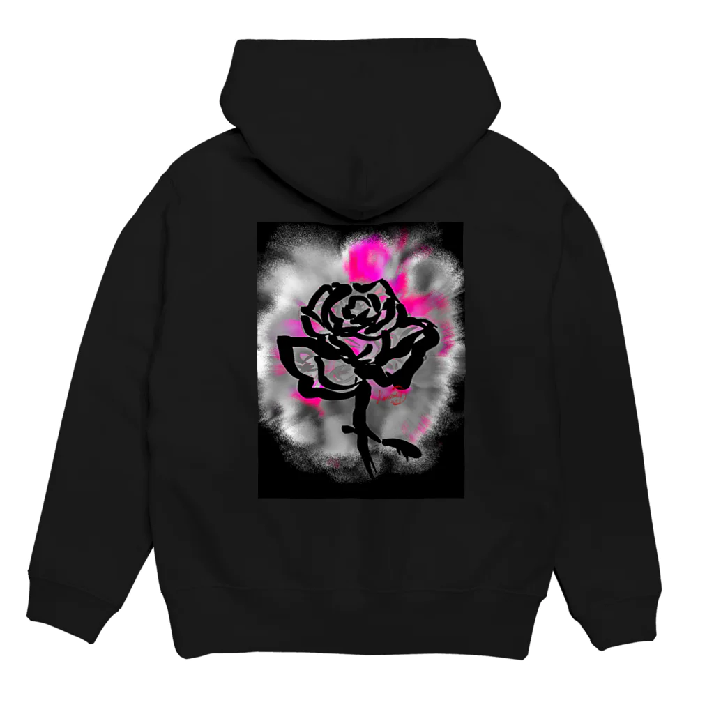 紅空月(kouzuki)designの和筆薔薇_pink Hoodie:back