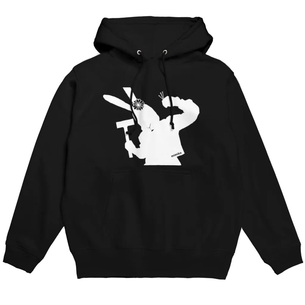 鬼とうさぎのお店の五寸釘とカナヅチを持ったうさぎ Hoodie