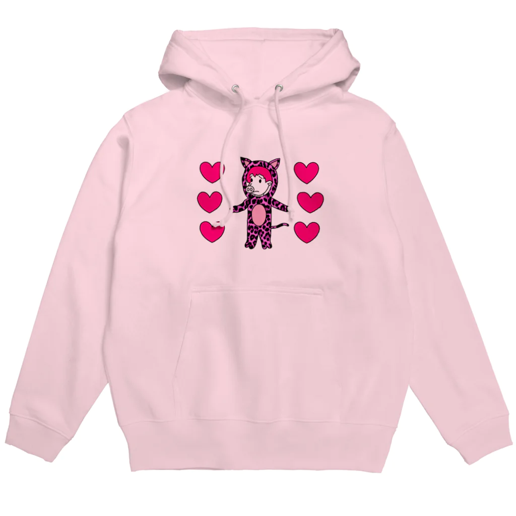 豚人イラストのパンダ武島のハートフルピンクヒョウピッグ Hoodie